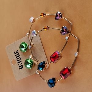 Gold tone dangling oversize rhinestone hearts pierced Seasonal Galentine's love